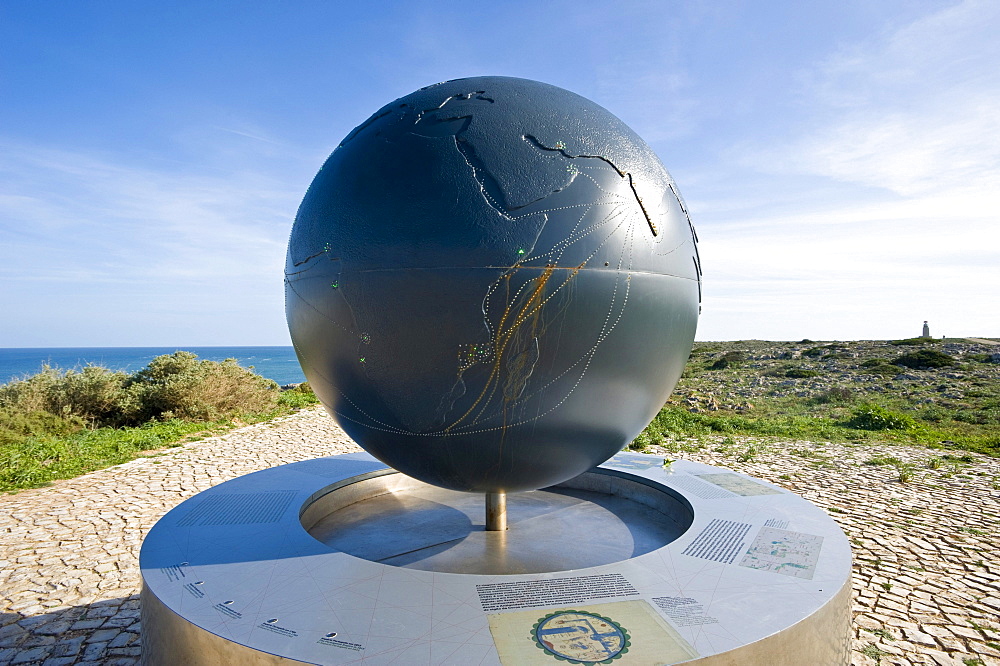 Globe in the Fortaleza de Sagres national monument, Ponta de Sagres, Sagres, Algarve, Portugal, Europe