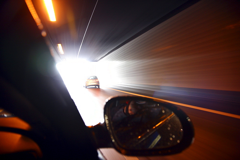 Drive during rush hour on the highway A40, so-called Ruhrschnellweg, city tunnel Essen, Ruhrgebiet region, North Rhine-Westphalia, Germany, Europe