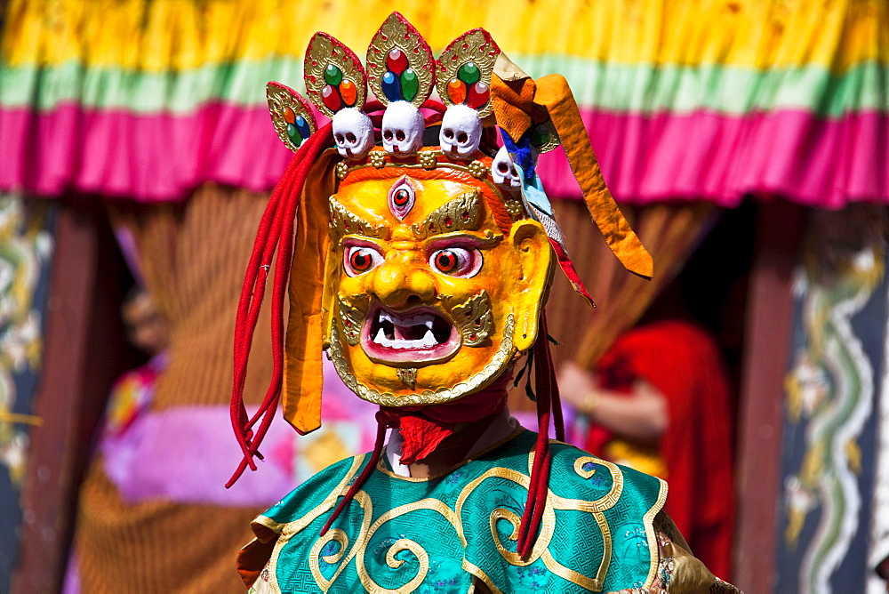 Masqued performer at the yearly Trashigang Tsechu, Trashigang, Bhutan, South Asia