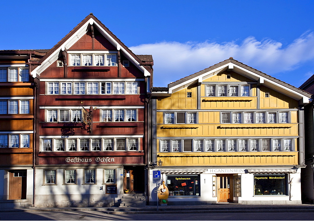 Heritage houses in the center of Urnaesch, Appenzell, Switzerland, Europe