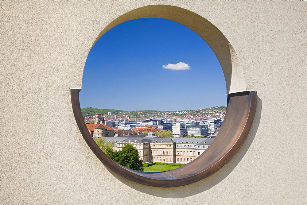 View from the tower of the Stuttgart Academy of Music over downtown Stuttgart, Baden-Wuerttemberg, Germany, Europe