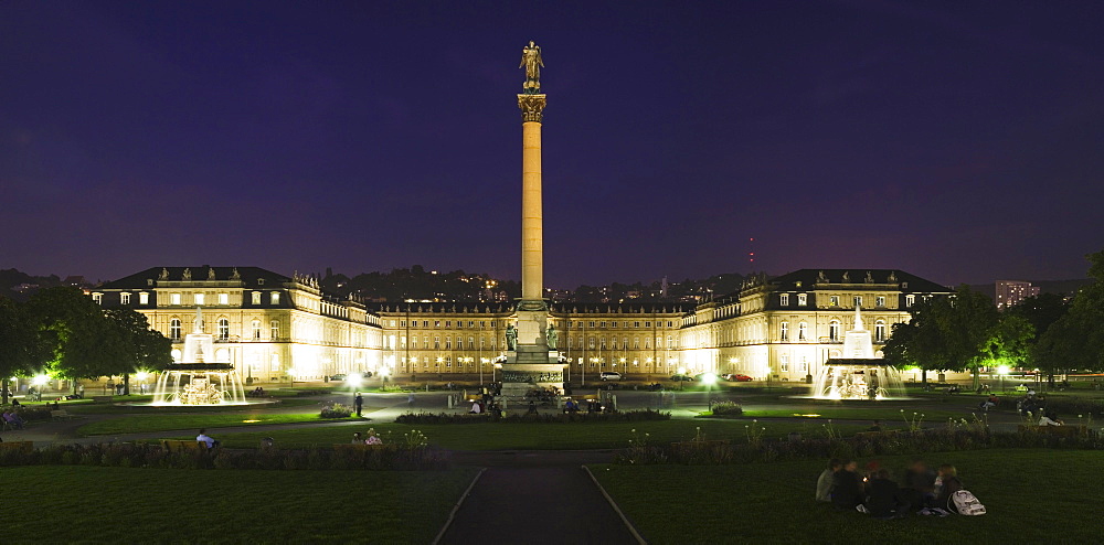 Schlossplatz square with Neuen Schloss Castle at night, Stuttgart, Baden-Wuerttemberg, Germany, Europe