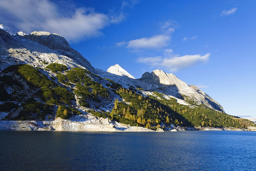 Fedaia lake and Marmolada, Dolomites, Trentino-Alto Adige, Italy, Europe