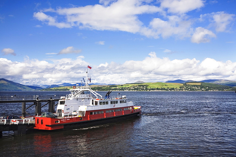 Ferry on the Firth of Clyde at the pier near Gourock, Argyll Scotland, United Kingdom, Europe
