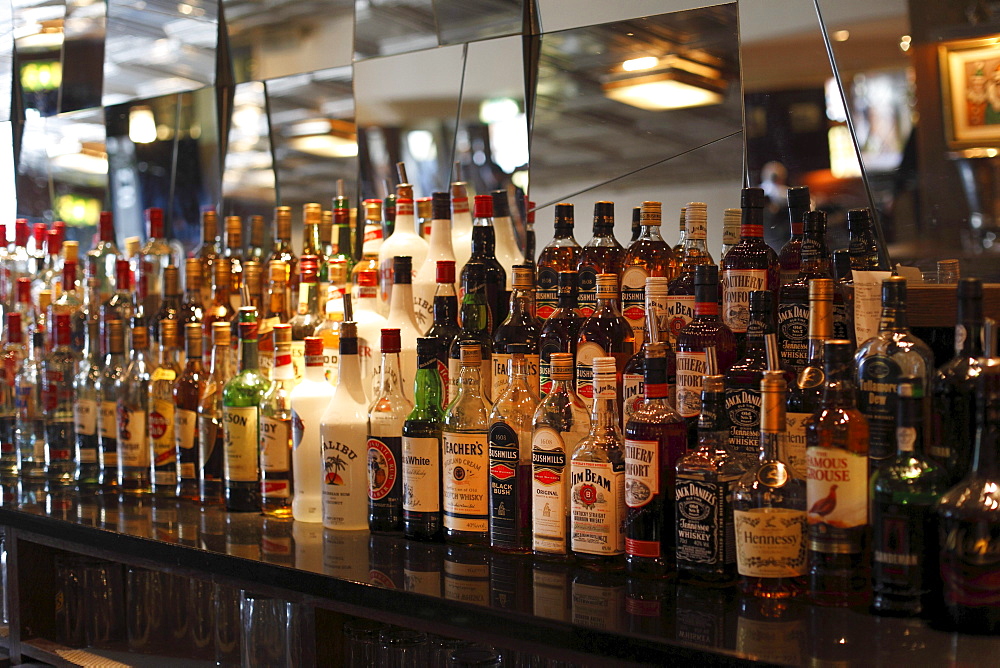 Spirits in the bar of the restaurant Edward Lagton's, Kilkenny, County Kilkenny, Ireland, British Isles, Europe