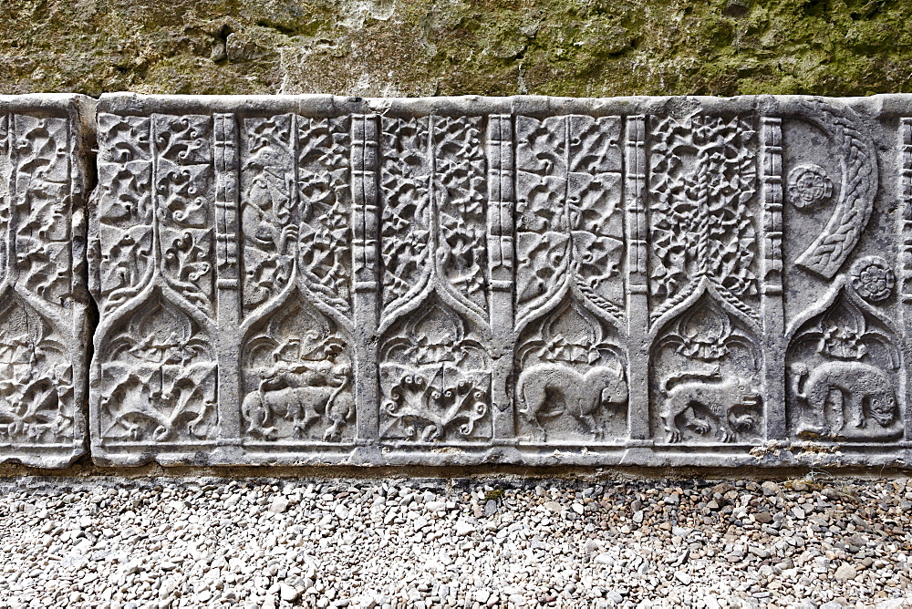 Stone reliefs, decorations on a tomb slab, Rock of Cashel, County Tipperary, Republic of Ireland, British Isles, Europe