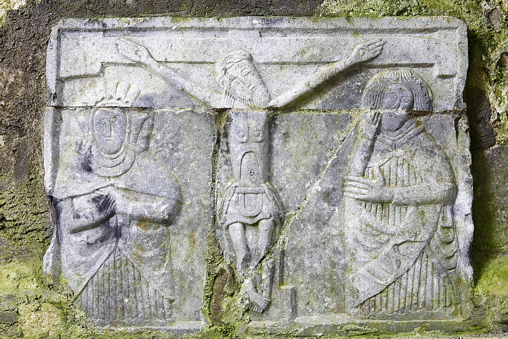 Figure relief in a cathedral, Rock of Cashel, County Tipperary, Republic of Ireland, British Isles, Europe