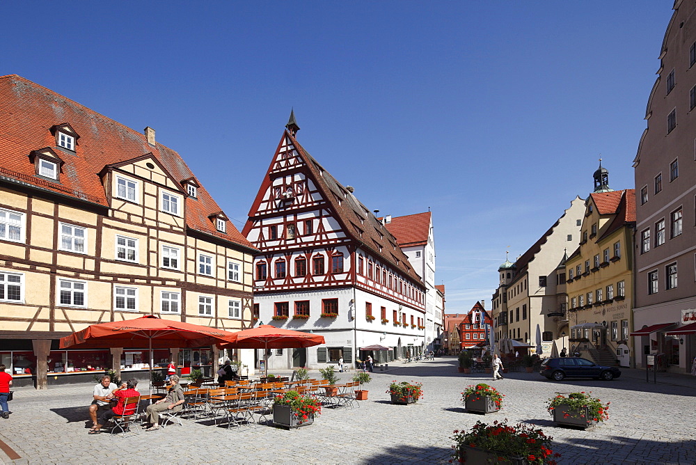 Market square and Tanzhaus building, Noerdlingen, Swabia, Bavaria, Germany, Europe