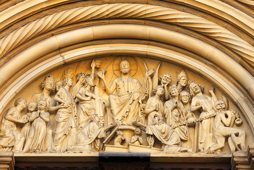 Last Judgement, detail of the Fuerstenportal Prince's Portal, Bamberger Dom cathedral, Bamberg, Upper Franconia, Franconia, Bavaria, Germany, Europe