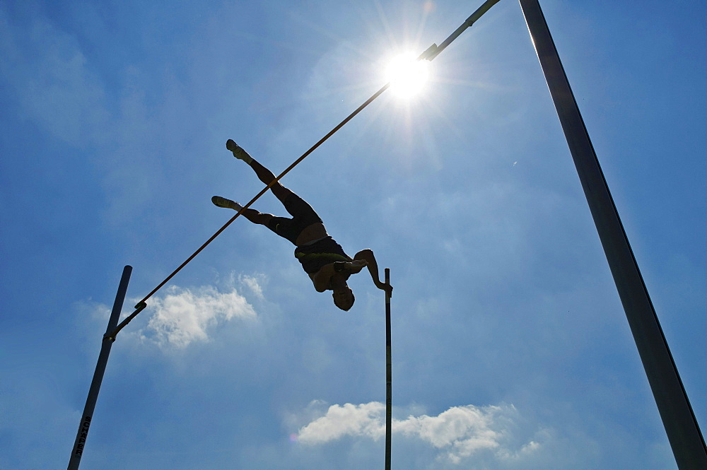 Pole-vaulter at the DAK Leichtathletik Gala athletics event, Lohrheidestadion stadium, Bochum-Wattenscheid, North Rhine-Westphalia, Germany, Europe