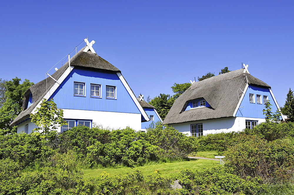 A traditional thatched holiday home on Hiddensee Island, district of Ruegen, Mecklenburg-Western Pomerania, Germany, Europa