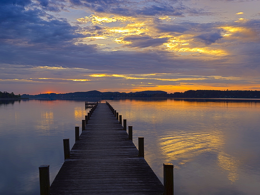 Sunrise at Woerthsee lake, Bavaria, Germany, Europe