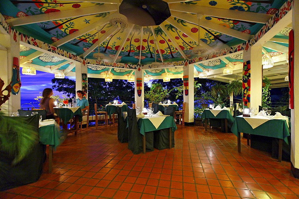 Restaurant at Luxury Hotel Anse Chastanet Resort, ceiling painting, LCA, St. Lucia, Saint Lucia, Island Windward Islands, Lesser Antilles, Caribbean, Caribbean Sea