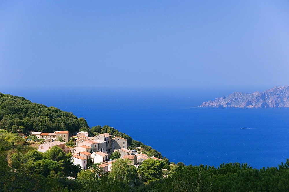 Piana mountain village overlooking the sea, Calanche de Piana, Gulf of Porto, Corsica, France, Europe