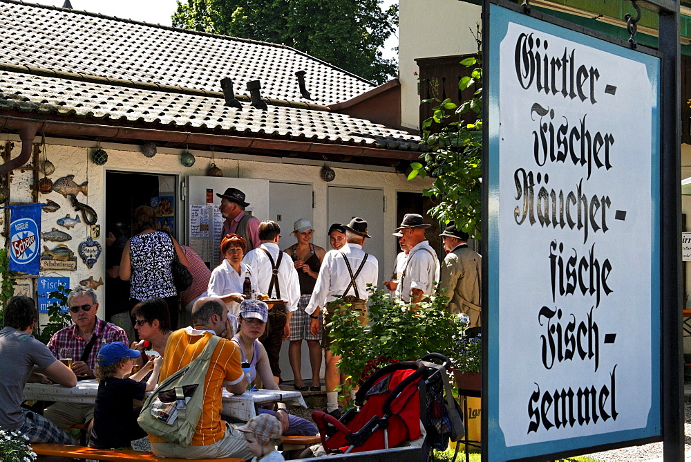 Smoked fish shop, Fraueninsel island, lake Chiemsee, Chiemgau, Upper Bavaria, Germany, Europe