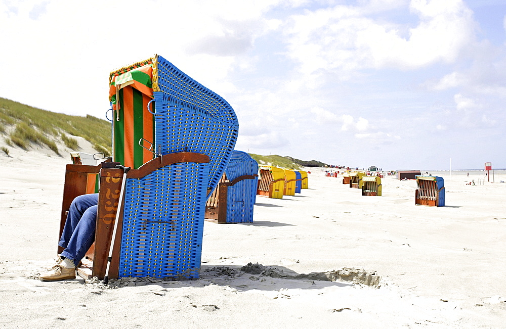 Beach chairs, island of Juist, Lower Saxony, Northern Germany, Europe