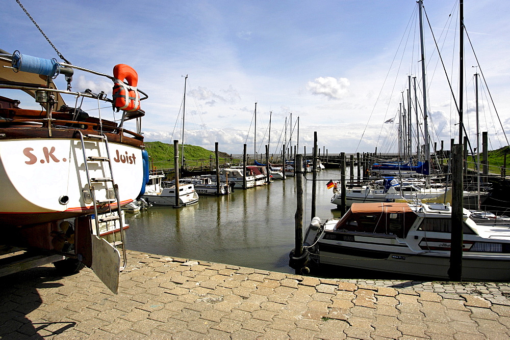 Boat harbour for private crafts, island of Juist, Lower Saxony, Northern Germany, Europe