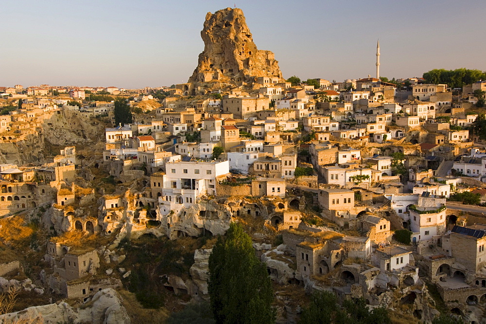 Morning light on Ortahisar, Cappadocia, Anatolia, Turkey, Asia