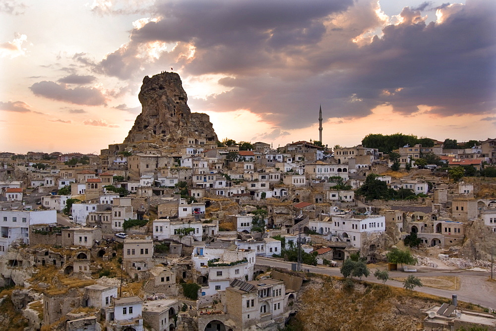 Evening light in Ortahisar, Cappadocia, Anatolia, Turkey, Asia