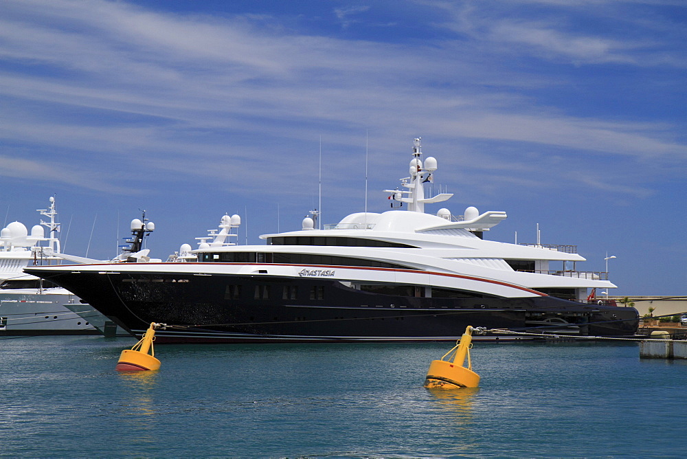 Motoryacht Anastasia, Oceanco shipyard, in the port of Antibes, Departement Alpes Maritimes, Region Provence Alpes Cote d'Azur, France, in Europe