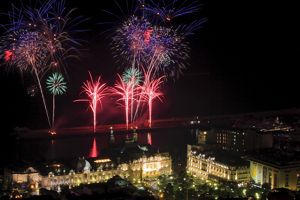 Fireworks over the Casino Monte-Carlo, Principality of Monaco, Cote d'Azur, Mediterranean, Europe