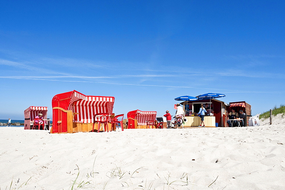 Beach chairs on a beach in Wustrow, Mecklenburg-Western Pomerania, Germany, Europe