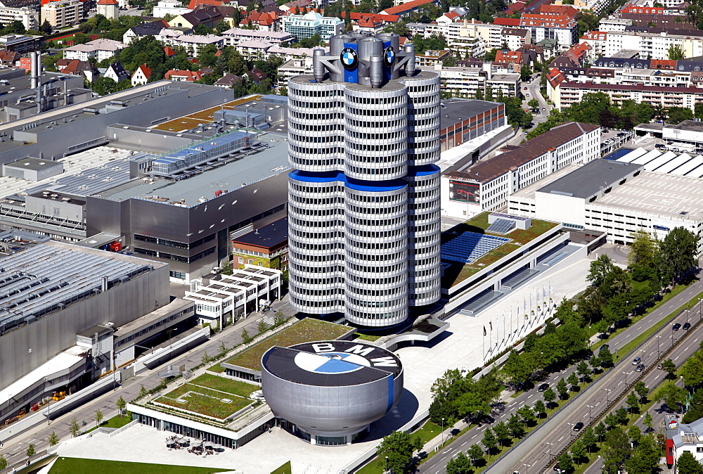 BMW high-rise building and BMW Museum, headquarters of the Bavarian Motor Works, Munich, Bavaria, Germany, Europe