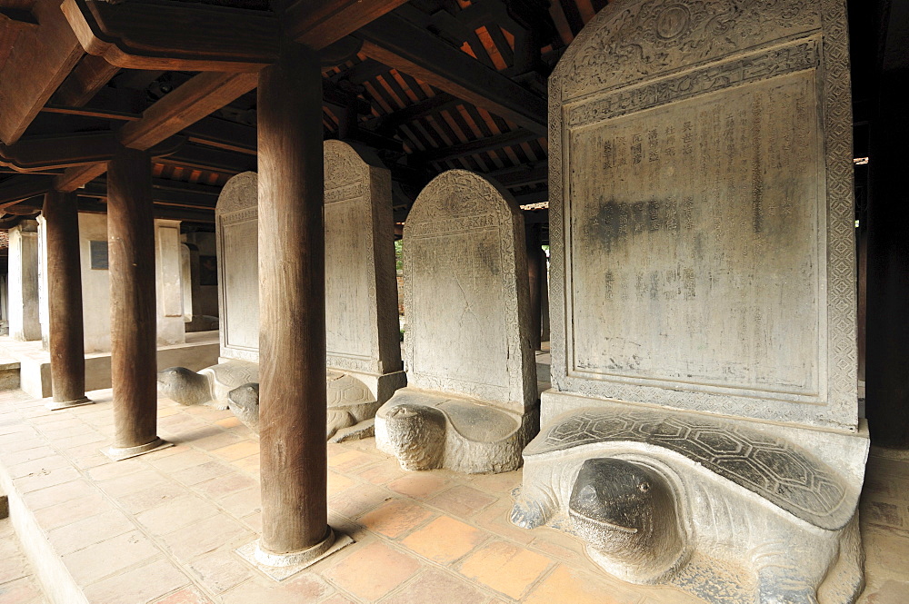 Steles on stone turtles, Temple of Literature, Van Mieu, Hanoi, Vietnam, Southeast Asia