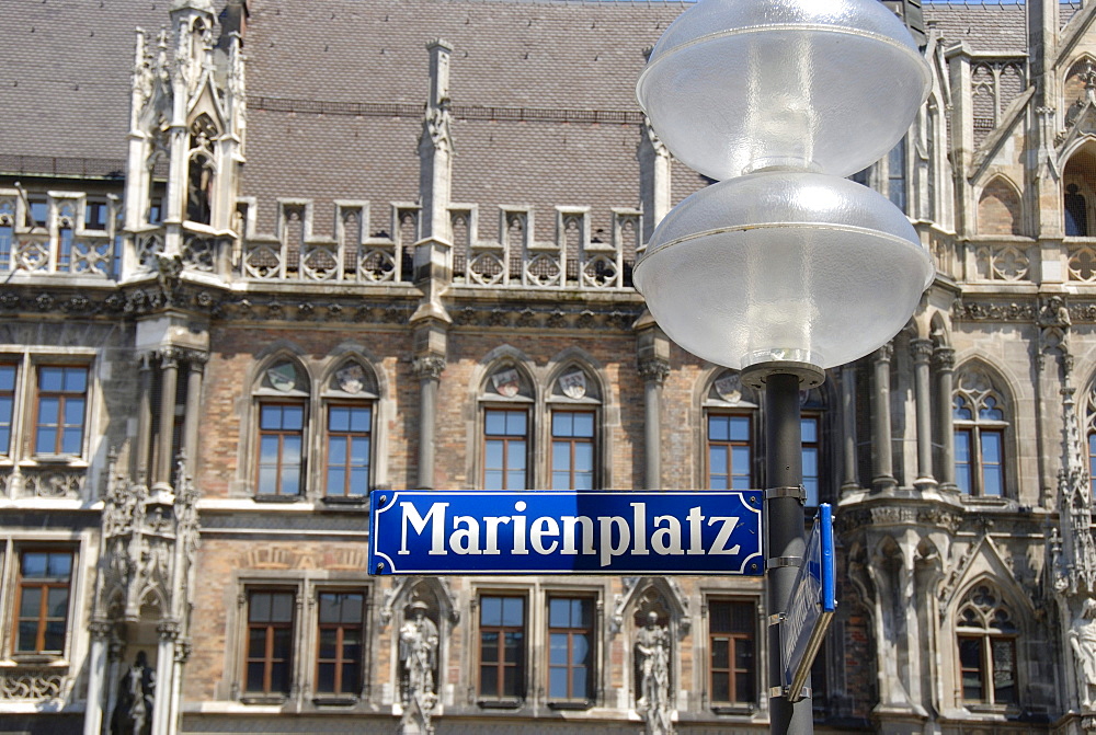 Sign, Marienplatz square, New Town Hall, historic centre, Munich, Upper Bavaria, Germany, Europe