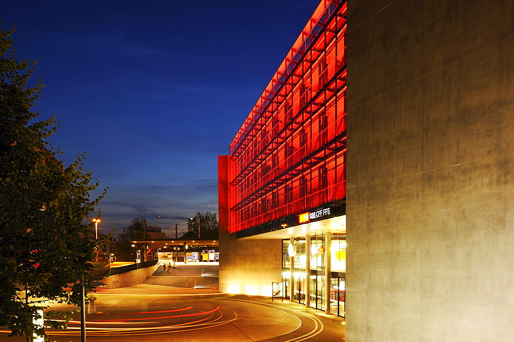 Fluorescent lighting above the entrance hall of the train station in Zug, Switzerland, Europe