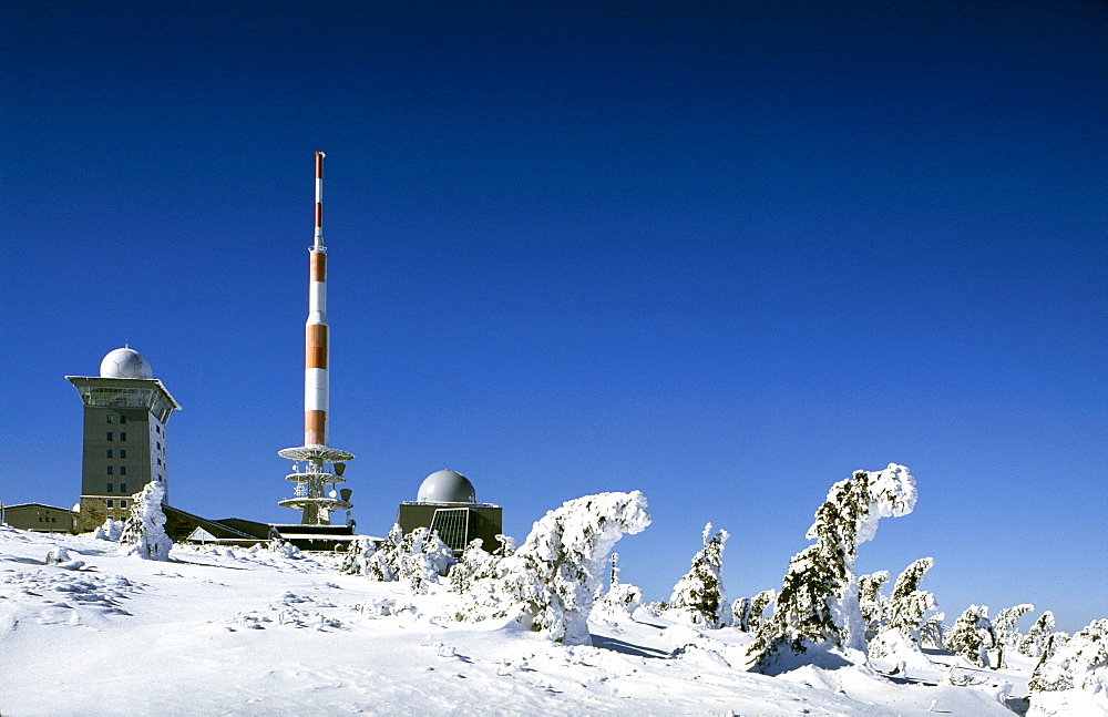 TV tower, meteorological station, Brocken mountain, Harz, Saxony-Anhalt, Germany, Europe