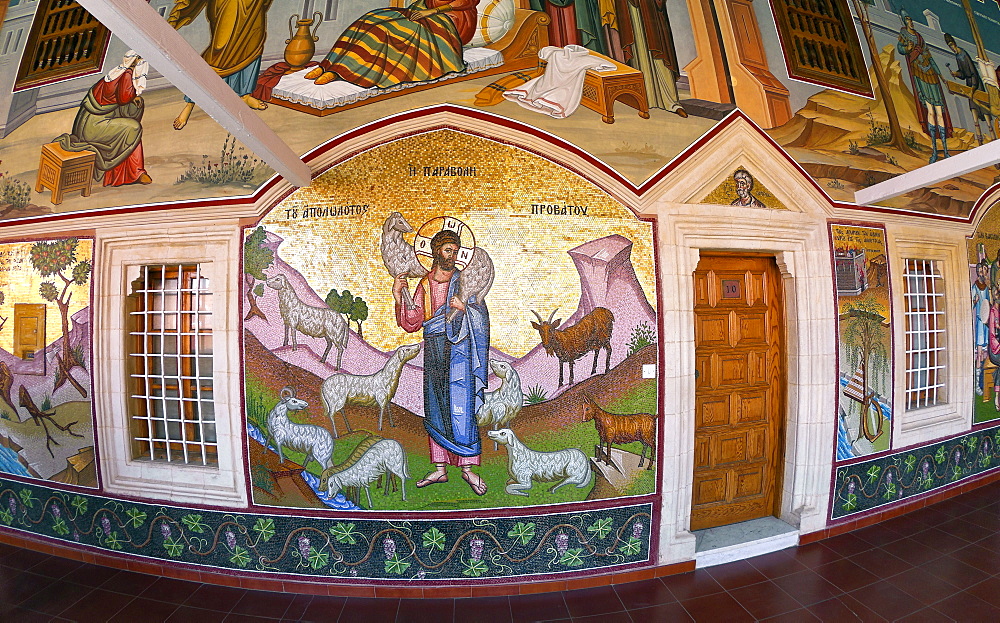 Colorful mosaics in the Kykkos monastery, Troodos Mountains, Southern Cyprus, Greek Cyprus, Southern Europe