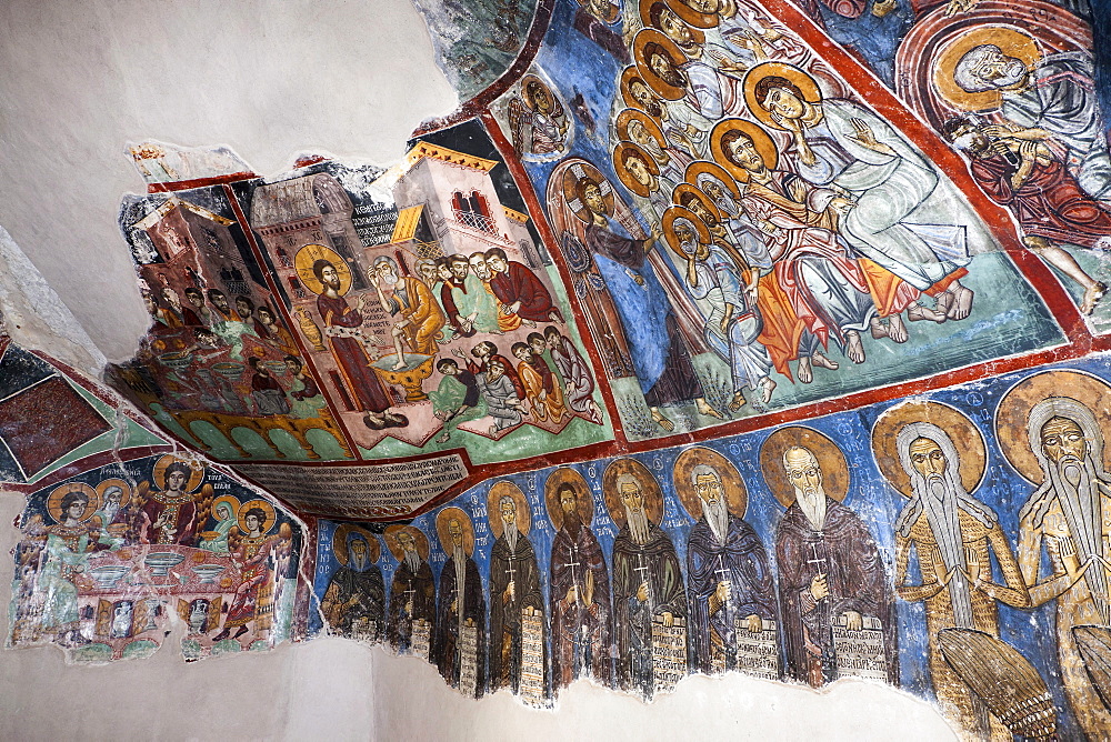 Wall paintings in the cave chapel of the Neofytos convent, Southern Cyprus, Greek Cyprus, Southern Europe