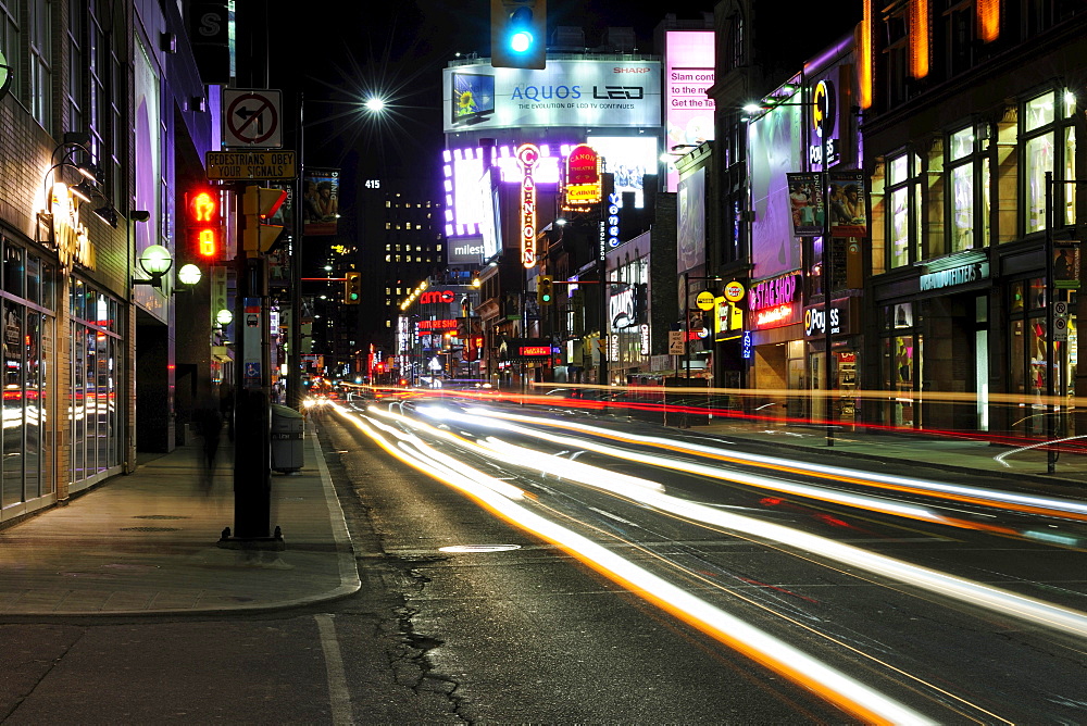 Yonge Street at night, the busiest street in downtown Toronto, Ontario, Canada