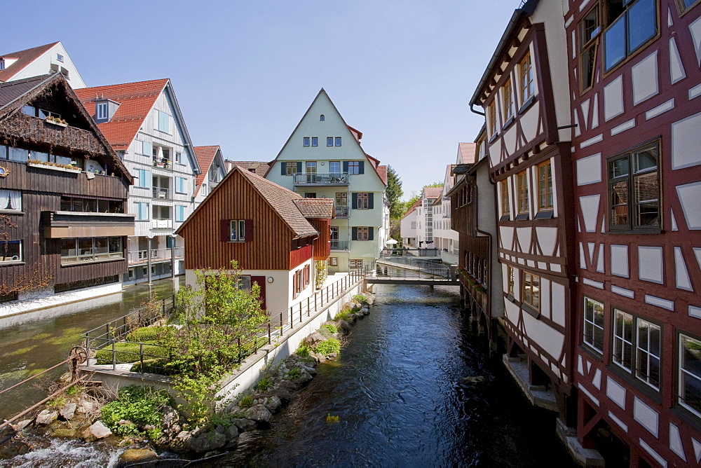 Half-timbered houses in the fisherman and tanner district, Fischerviertel district, Ulm, Baden-Wuerttemberg, Germany, Europe