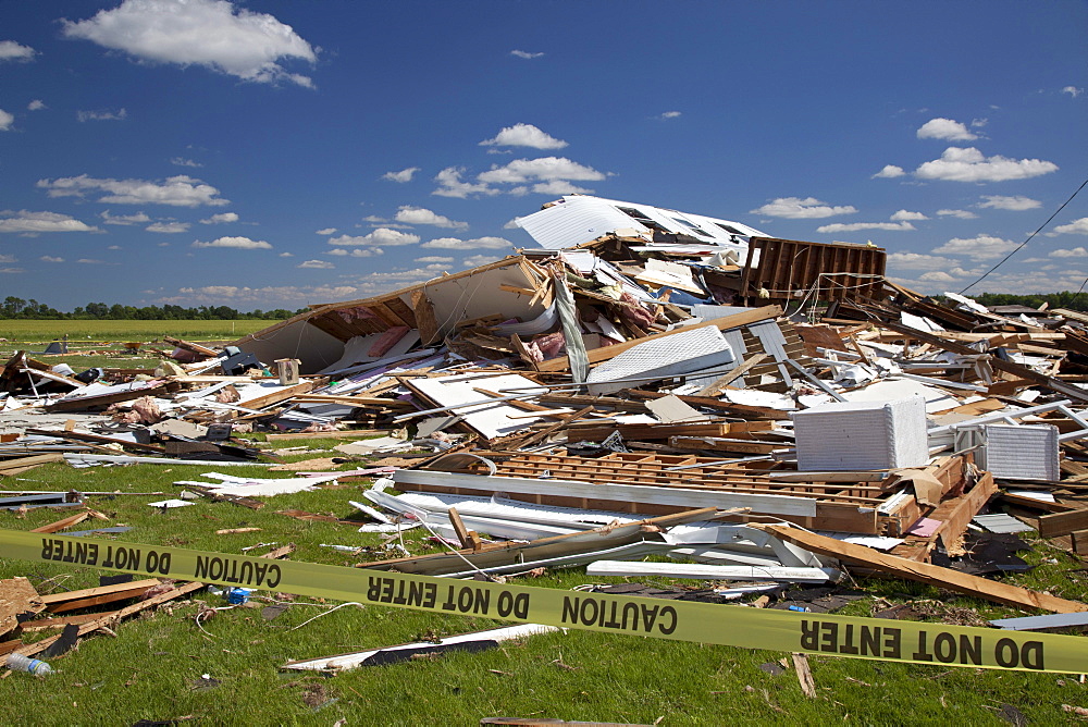 A house destroyed by a tornado, Dundee, Michigan, USA