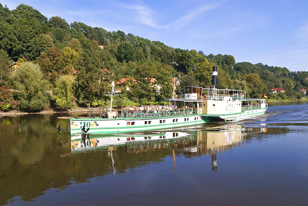 Steamboat Pirna on the river Elbe, Saxony, Germany, Europe