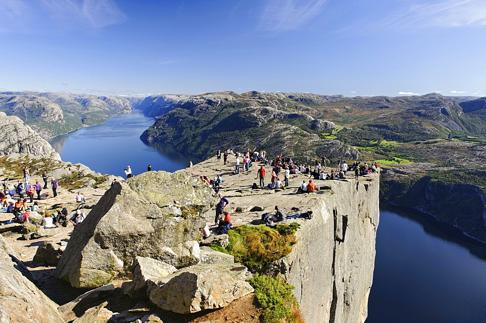 Preikestolen or Prekestolen or Pulpit Rock, Lysefjord, Norway, Scandinavia, Europe