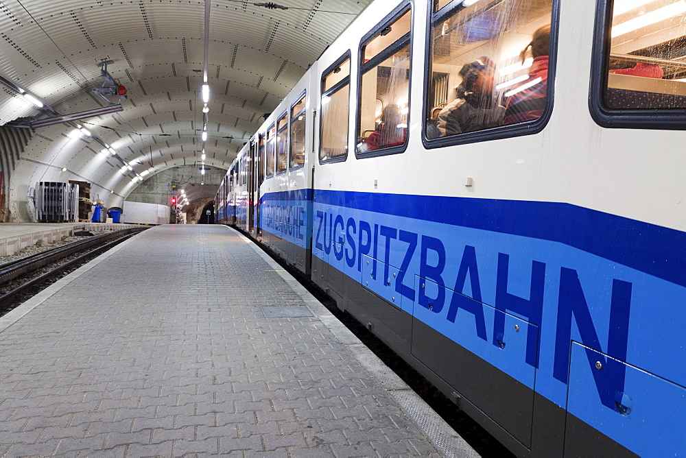 Train of Zugspitzbahn, Mt Zugspitze railway, mountain train station, Garmisch-Partenkirchen, Bavaria, Germany, Europe