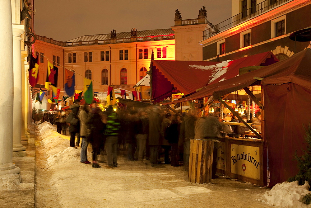 Medieval style Christmas market on the Schlosshof palace courtyard, Dresden, Saxony, Germany, Europe