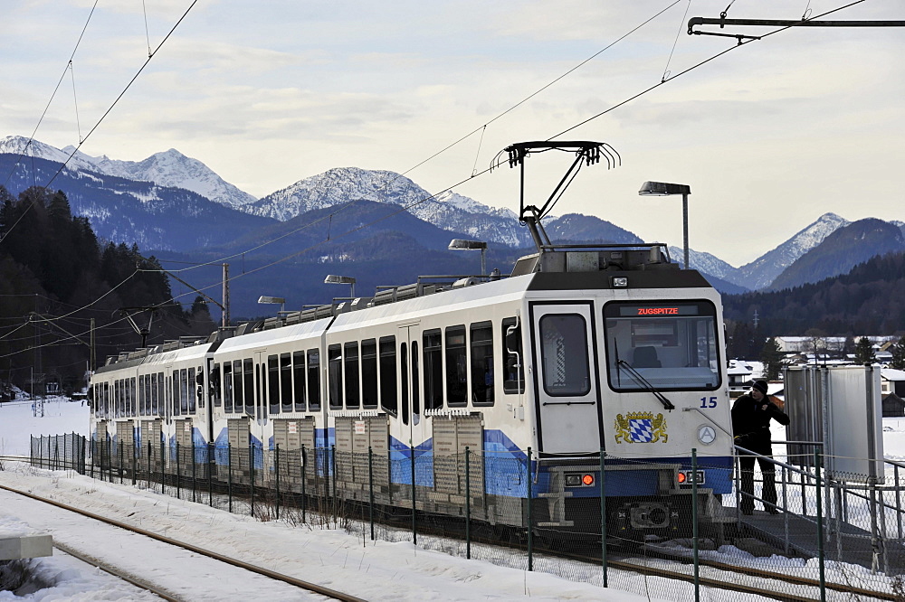 Bayerische Zugspitzbahn Bavarian railway on Mt. Zugspitze, cog railway, at Garmisch-Partenkirchen, Bavaria, Germany, Europe