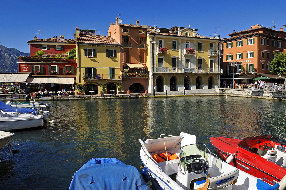 Old harbour of Malcesine, Lake Garda, Veneto, Venetia, Italy, Europe