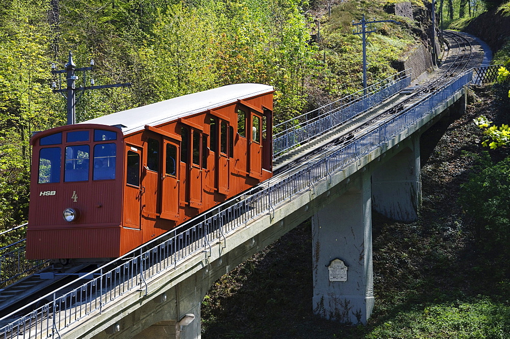 Historic funicular mountain railway to Mt. Koenigstuhl, Heidelberg, Baden-Wuerttemberg, Germany, Europe