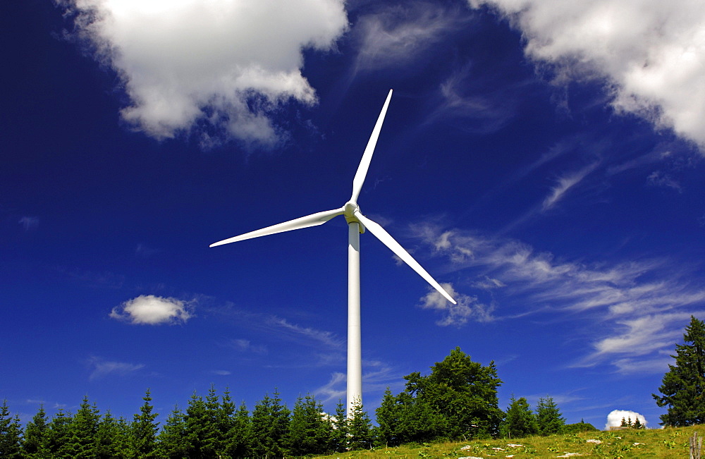 Wind turbines at Mont Crosin Wind Power Station, St. Imier, Jura, Switzerland, Europe