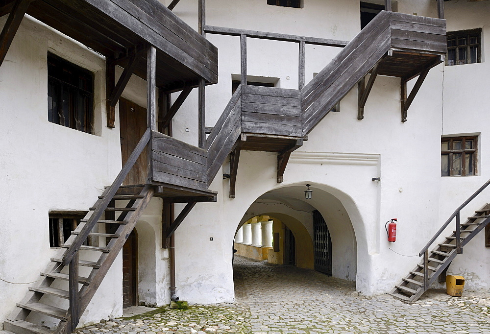 Staircase leading to the pantries, Fortified Church of Prejmer, UNESCO World Heritage Site, Romania, Europe