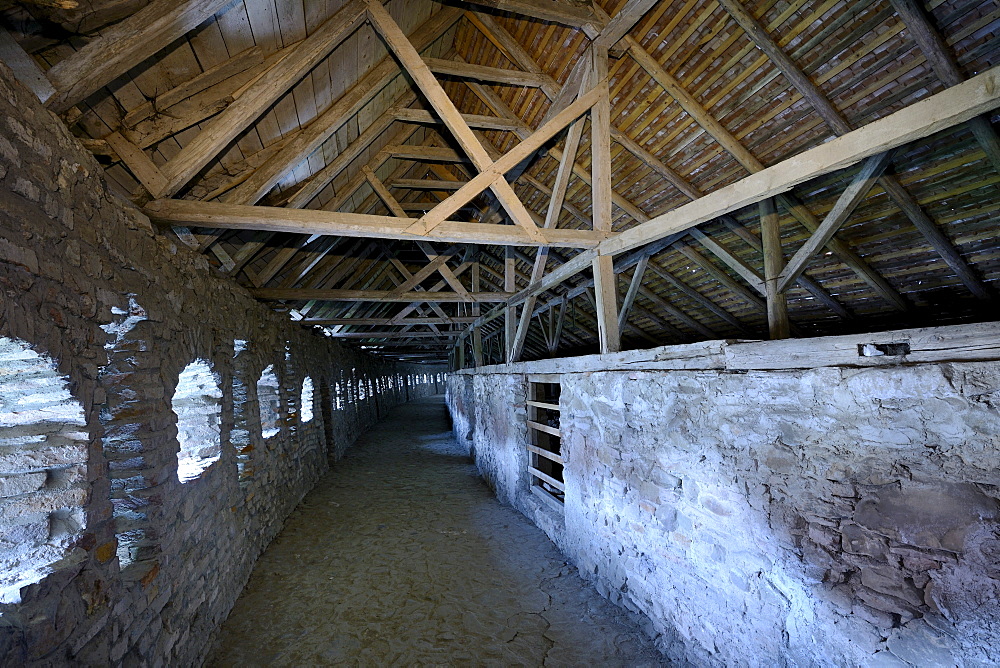 Parapet walk in the defensive wall, Fortified Church of Prejmer, UNESCO World Heritage Site, Romania, Europe
