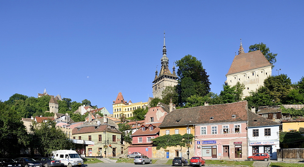 View of the medieval old town, UNESCO World Heritage Site, Sighisoara, Transylvania, Romania, Europe