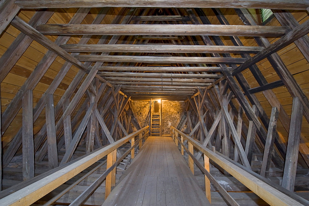 Roof timbering above the nave, fortified church of St. James the Elder, Lichtenegg, Bucklige Welt region, Lower Austria, Austria, Europe