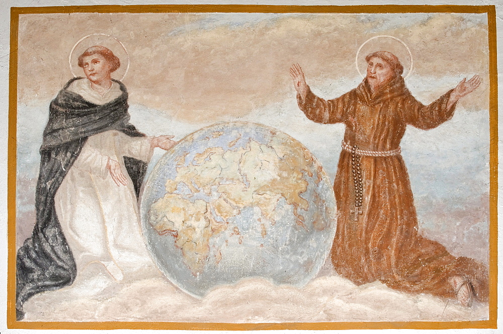 St. Dominic and Francis of Assisi standing next to a globe, St. Radegundis, Katzelsdorf, Bucklige Welt region, Lower Austria, Austria, Europe