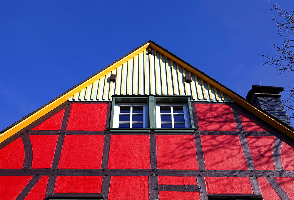 Red half-timbered house, North Rhine-Westphalia, Germany, Europe